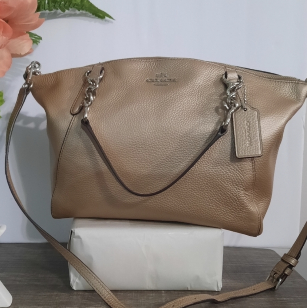 AUTHENTIC COACH KELSEY METALLIC GOOD LEATHER SATCHEL/ CROSSBODY EUC